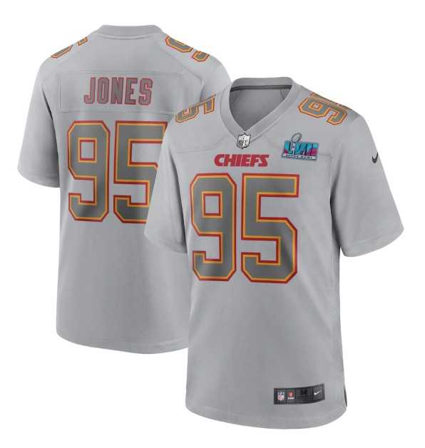 Men's Kansas City Chiefs #95 Chris Jones Gray Super Bowl LVII Patch Atmosphere Fashion Stitched Game Jersey1,We sell and wholesale Men's Kansas City Chiefs #95 Chris Jones Gray Super Bowl LVII Patch Atmosphere Fashion Stitched Game Jersey1 on line form chian!